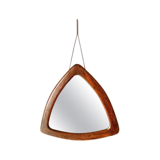 Triangular solid wood mirror, Italy 1960s