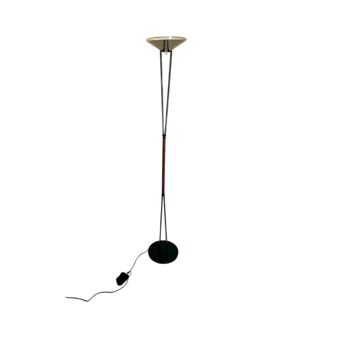 Steel floor lamp and Murano glass shade, Prearo Luce, Italy 80s