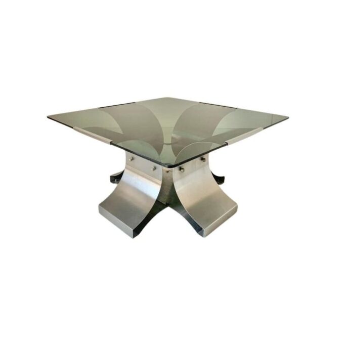 Smoked glass and steel coffee table, Francois Monnet 1970s