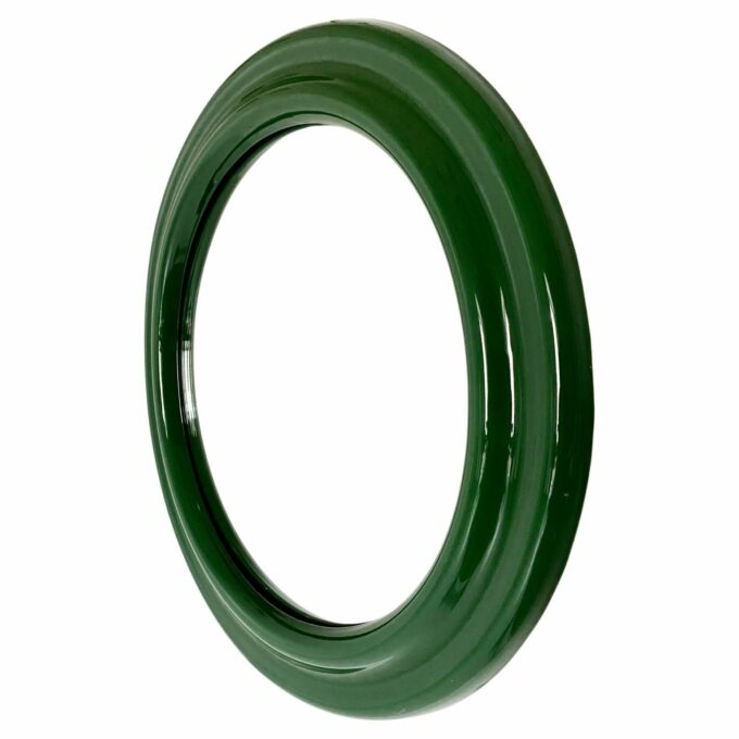 Vintage round green ceramic mirror, Italy 1970