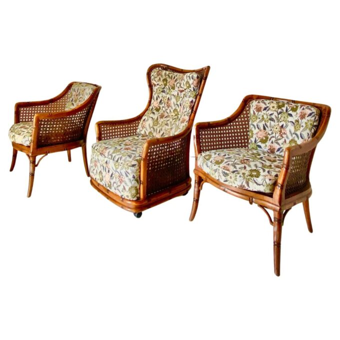 Vintage faux bamboo and rattan garden set, Giorgetti Italy 70s