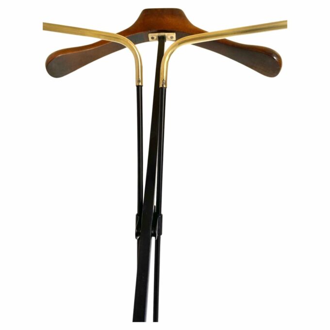 Vintage folding valet stand in wood, iron and brass, Reguitti, Italy