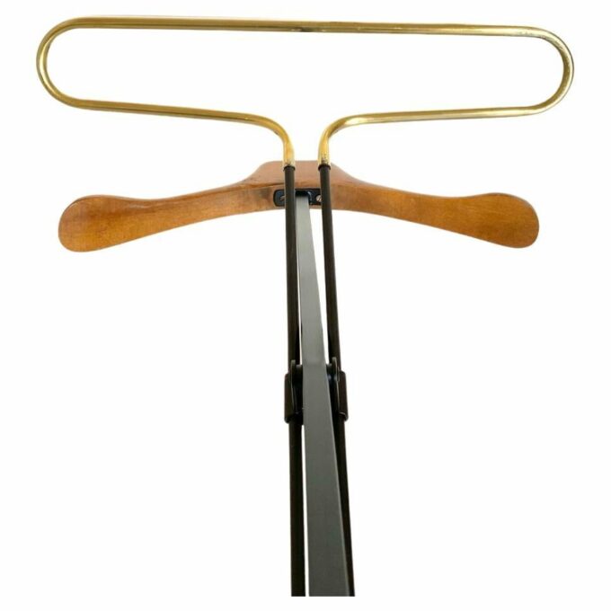 Vintage folding valet stand in wood, iron and brass, Reguitti, Italy