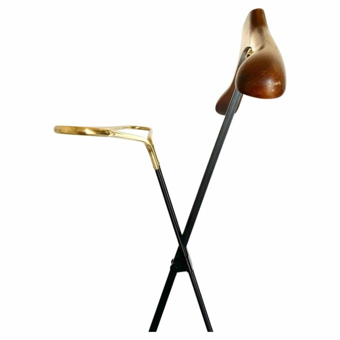 Vintage folding valet stand in wood, iron and brass, Reguitti, Italy