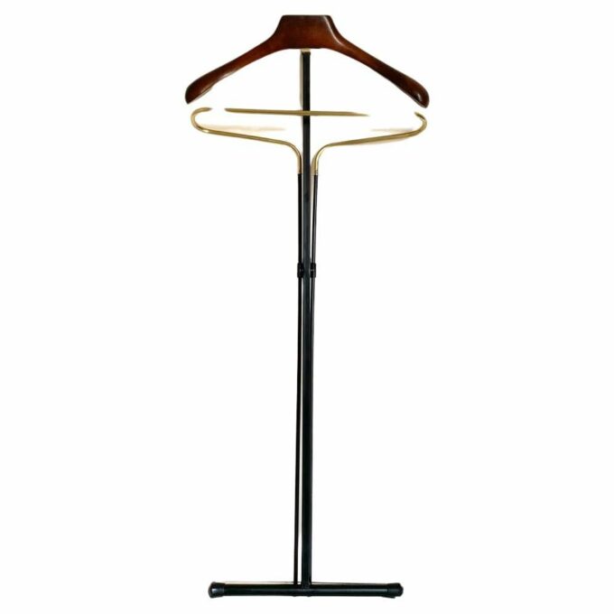 Vintage folding valet stand in wood, iron and brass, Reguitti, Italy