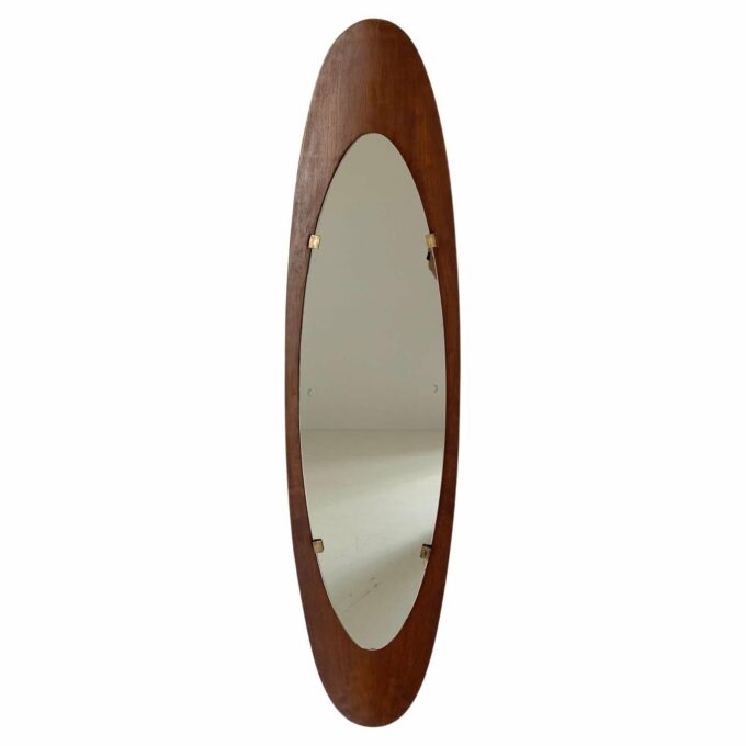 Vintage round green ceramic mirror, Italy 1970