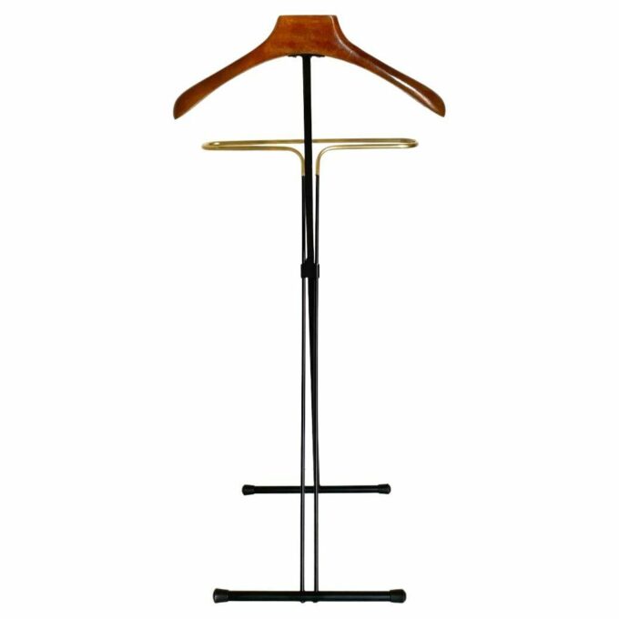 Vintage folding valet stand in wood, iron and brass, Reguitti, Italy