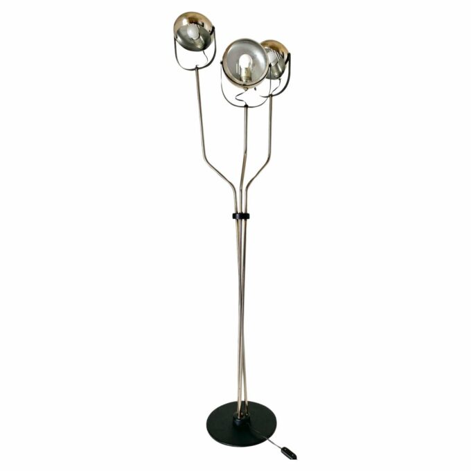 Vintage chromed floor lamp with three adjustable lights spots, Reggiani 1960s