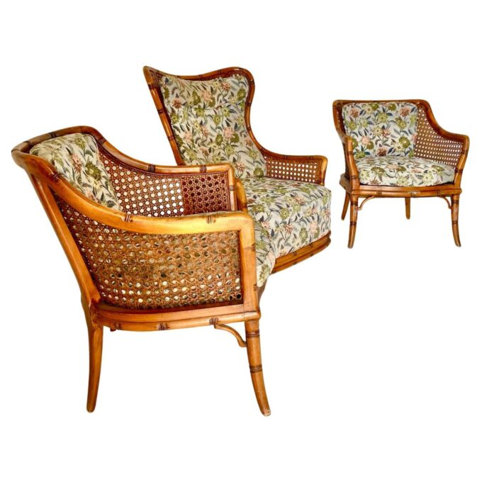 Vintage faux bamboo and rattan garden set, Giorgetti Italy 70s