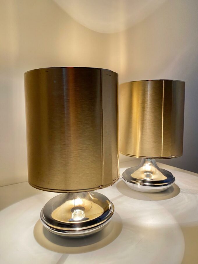 Pair of vintage lamps with brass shade, Italy 1970s