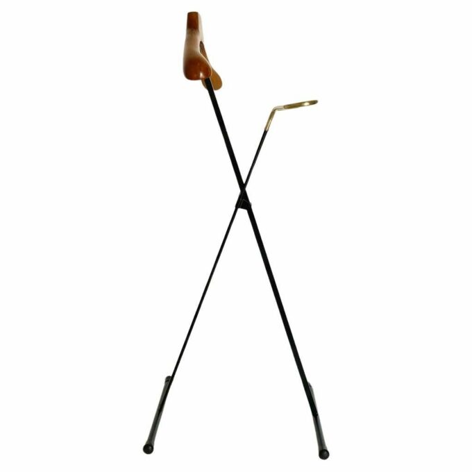 Vintage folding valet stand in wood, iron and brass, Reguitti, Italy