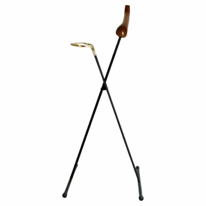 Vintage folding valet stand in wood, iron and brass, Reguitti, Italy