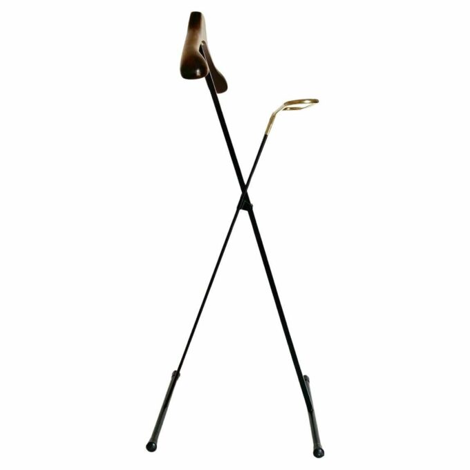 Vintage folding valet stand in wood, iron and brass, Reguitti, Italy