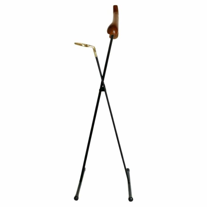 Vintage folding valet stand in wood, iron and brass, Reguitti, Italy