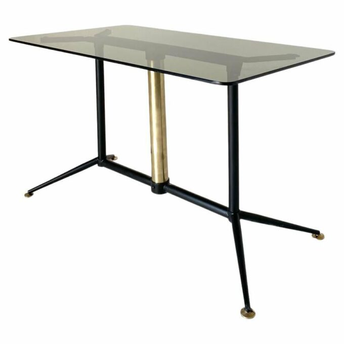 Vintage brass and smoke glass coffee table, Italy 1960s