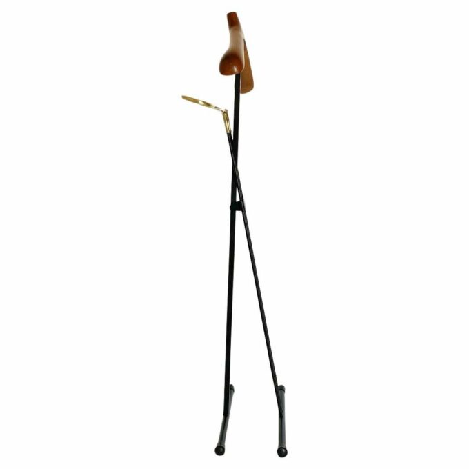 Vintage folding valet stand in wood, iron and brass, Reguitti, Italy