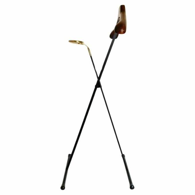 Vintage folding valet stand in wood, iron and brass, Reguitti, Italy