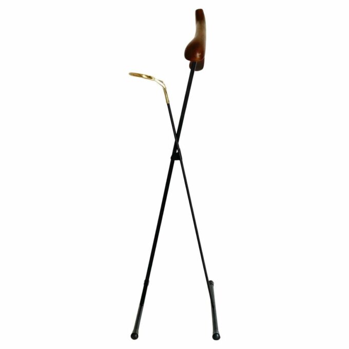 Vintage folding valet stand in wood, iron and brass, Reguitti, Italy