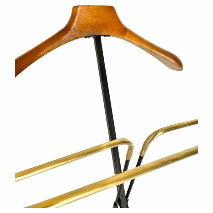 Vintage folding valet stand in wood, iron and brass, Reguitti, Italy