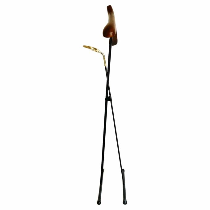 Vintage folding valet stand in wood, iron and brass, Reguitti, Italy