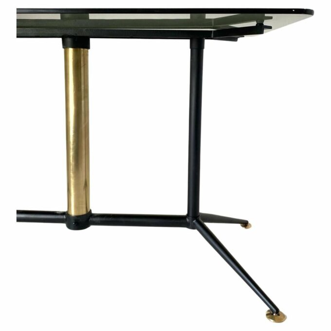 Vintage brass and smoke glass coffee table, Italy 1960s