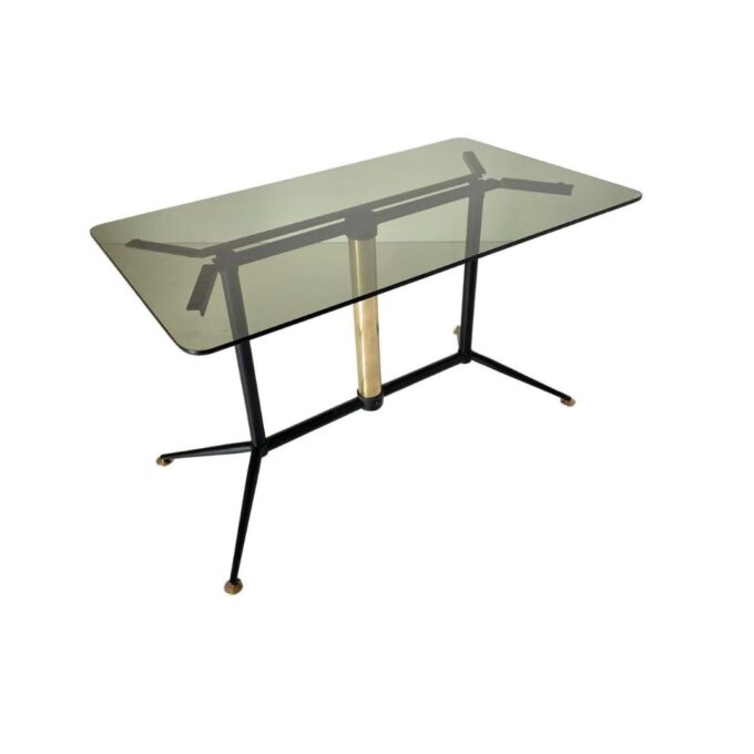 Vintage brass and smoke glass coffee table, Italy 1960s