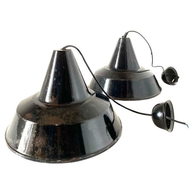 Black industrial lights, Set of two, Italy 1950s