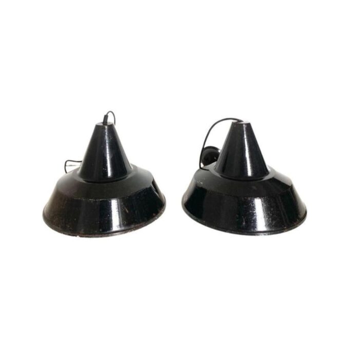 Black industrial lights, Set of two, Italy 1950s