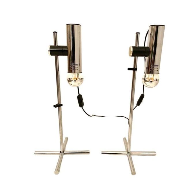 Vintage chromed table lamps, set of two, Targetti Sankey, Italy 1970s