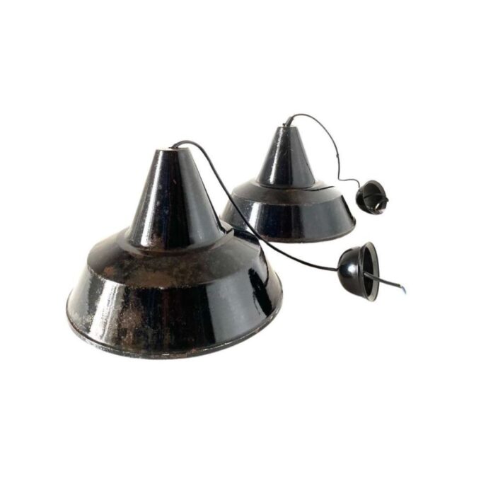 Black industrial lights, Set of two, Italy 1950s