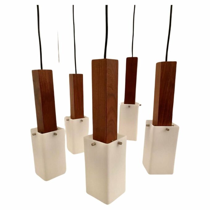 Vintage Wood Hanging Chandelier, Guzzini Italy, 1960