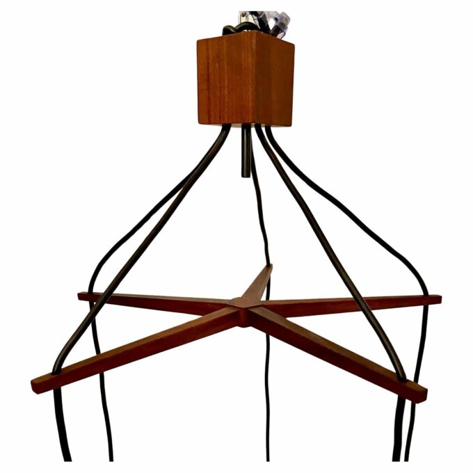 Vintage Wood Hanging Chandelier, Guzzini Italy, 1960