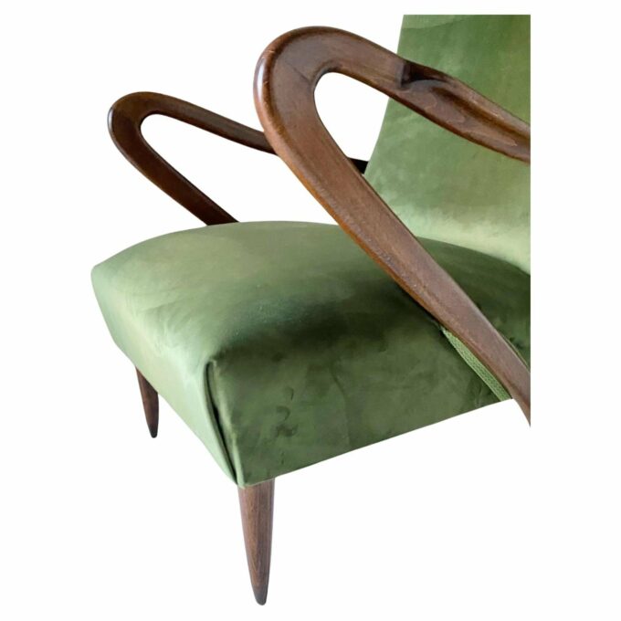 Mid Century Modern Green Velvet Armchair, Guglielmo Ulrich, Italy 1950 's