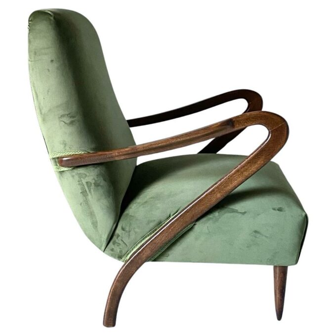 Mid Century Modern Green Velvet Armchair, Guglielmo Ulrich, Italy 1950 's