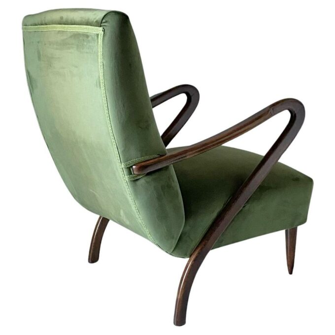 Mid Century Modern Green Velvet Armchair, Guglielmo Ulrich, Italy 1950 's