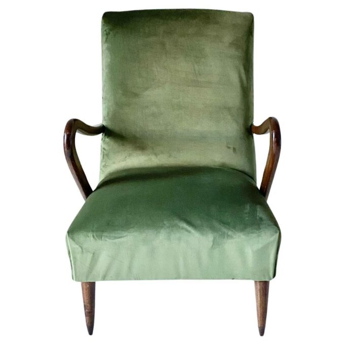 Mid Century Modern Green Velvet Armchair, Guglielmo Ulrich, Italy 1950 's