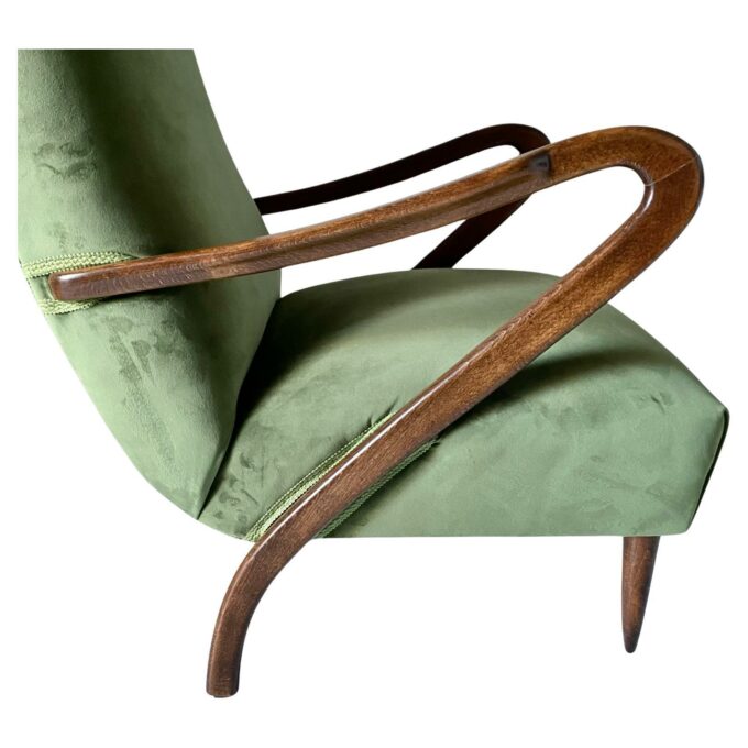 Mid Century Modern Green Velvet Armchair, Guglielmo Ulrich, Italy 1950 's