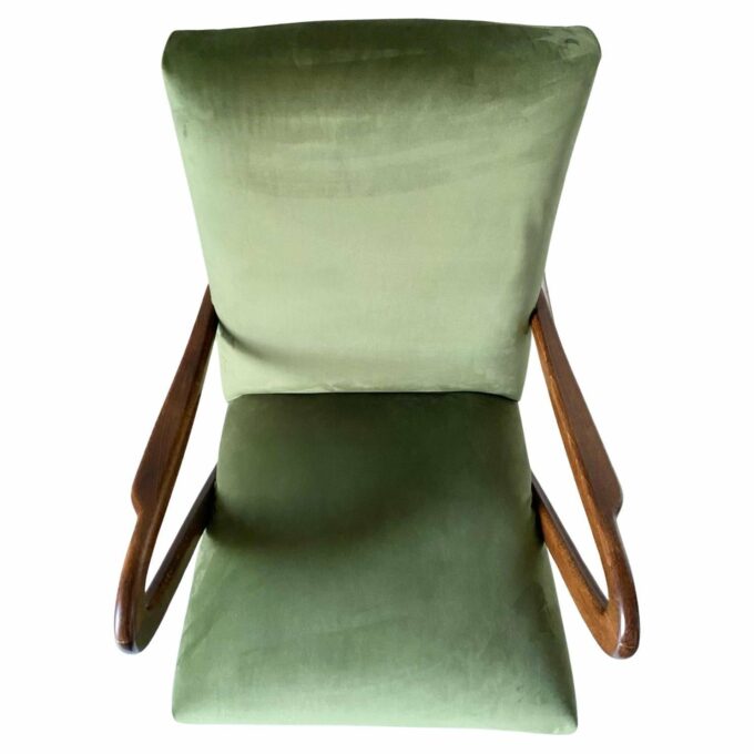 Mid Century Modern Green Velvet Armchair, Guglielmo Ulrich, Italy 1950 's