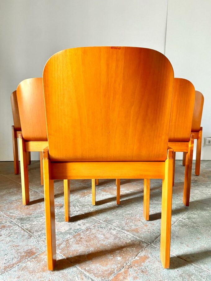 Mid Century Modern wood dining chairs, set of six, Molteni