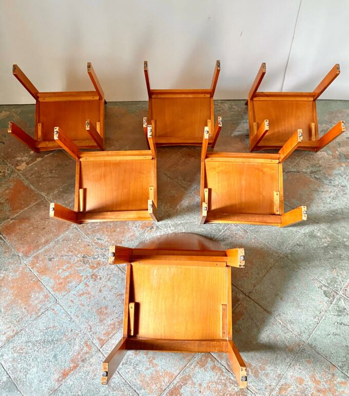 Mid Century Modern wood dining chairs, set of six, Molteni