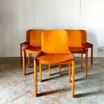 Mid Century Modern wood dining chairs, set of six, Molteni