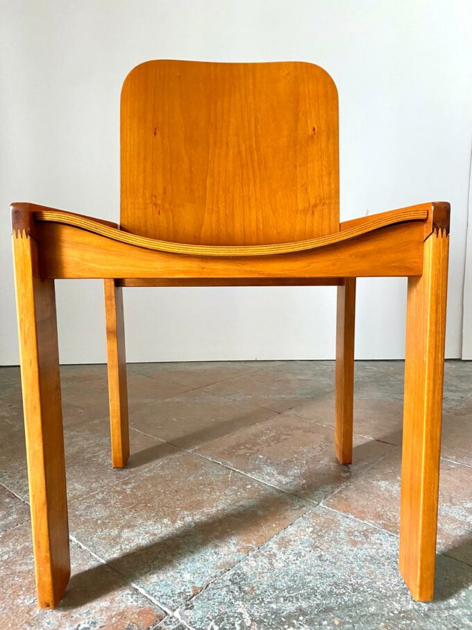 Mid Century Modern wood dining chairs, set of six, Molteni, Italy 1970s