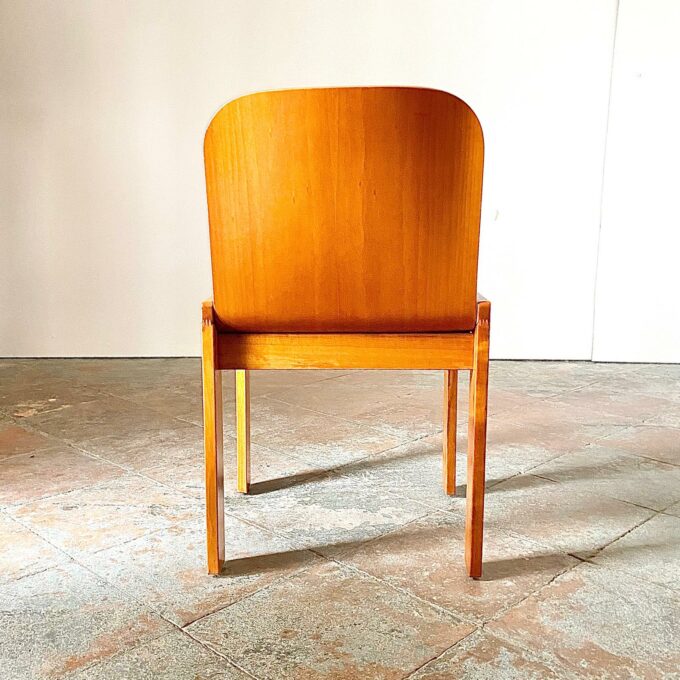 Mid Century Modern wood dining chairs, set of six, Molteni, Italy 1970s