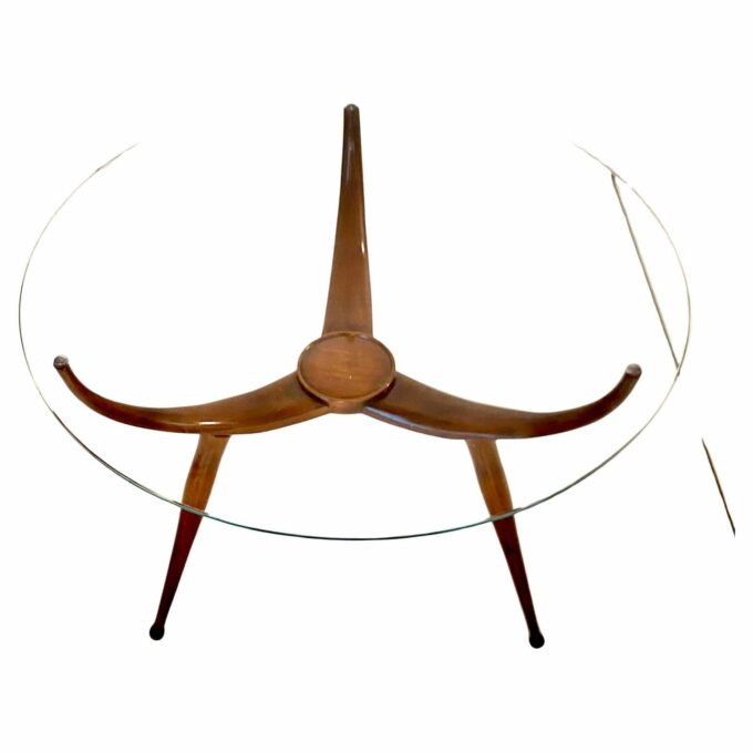 Wood spider table, in the style of Carlo De Carli, Italy 1950s