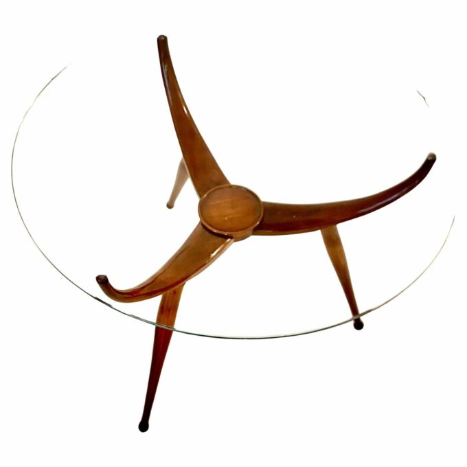 Wood spider table, in the style of Carlo De Carli, Italy 1950s