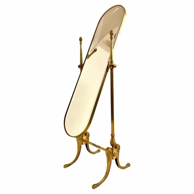 Classic baroque style Brass floor mirror, Italy 1950