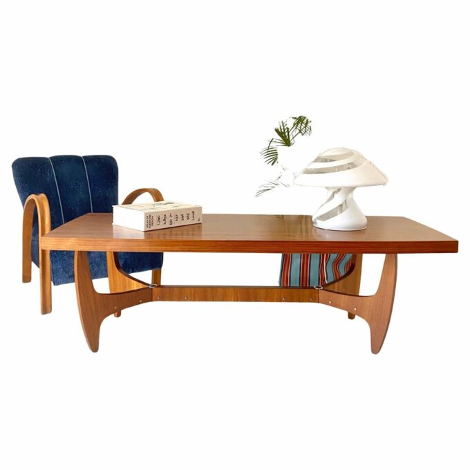 Midcentury Modern Big Wood Sofa Table, Italy 1960