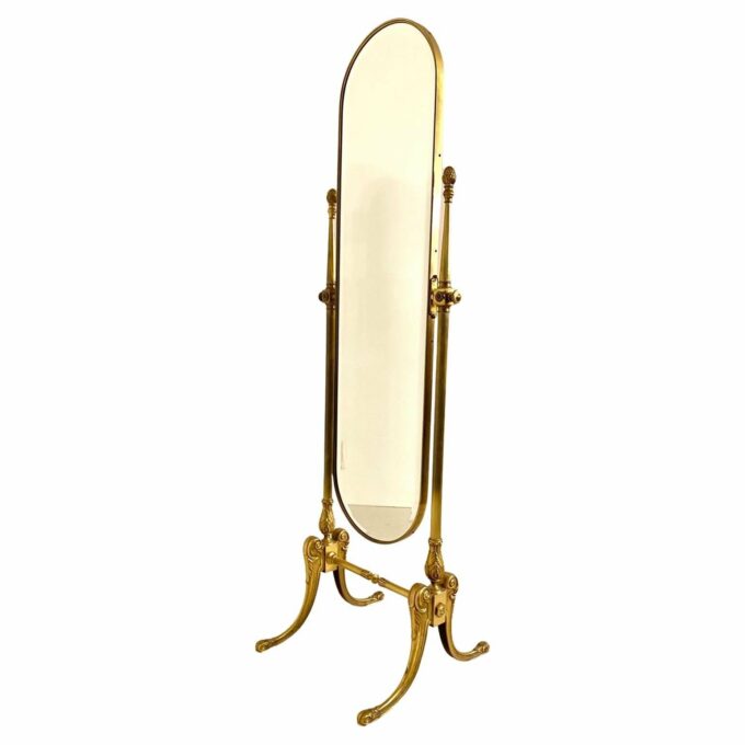 Classic baroque style Brass floor mirror, Italy 1950