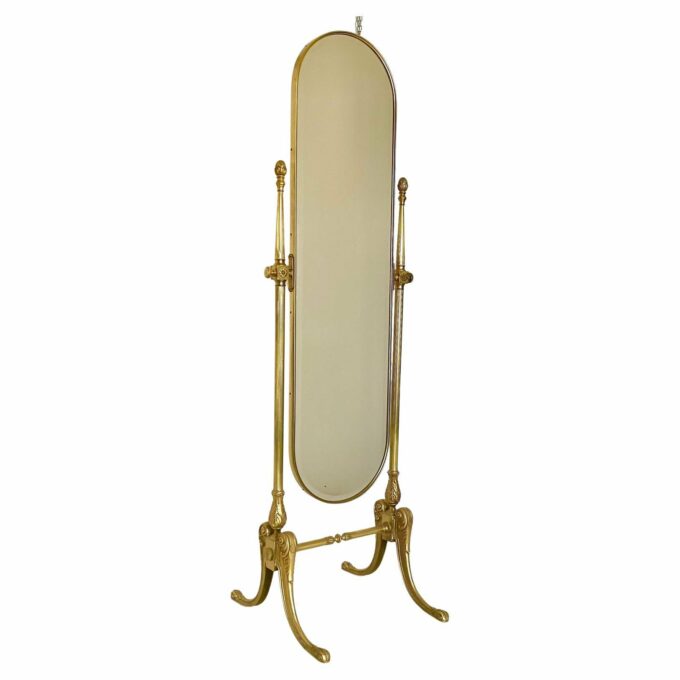 Classic baroque style Brass floor mirror, Italy 1950