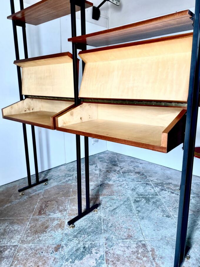 Midcentury Italian Modular Bookshelf with Unusual Drawers, Italy